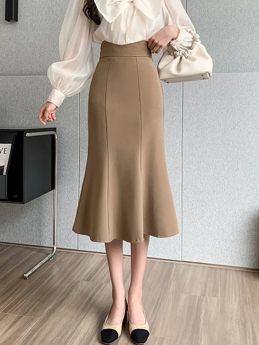 Office Lady Elegant Mermaid Skirt New Arrival 2023 Spring Korean Style Solid Color Basic High Waist Women Long Skirts W1261